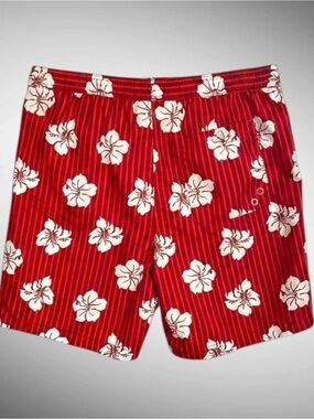 Chaps Ralph Lauren Red Hawaiian Floral Swim Trunks Men’s Large
